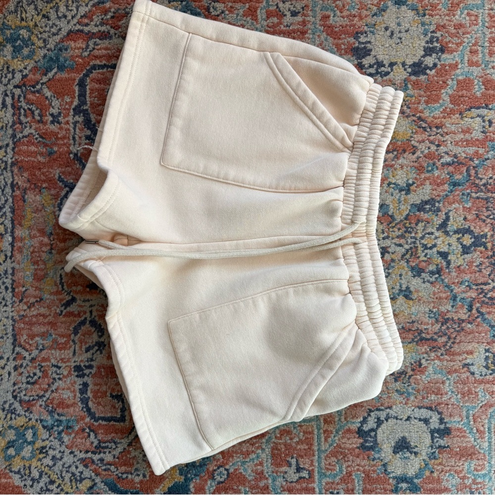 Cream Elastic Waist Shorts